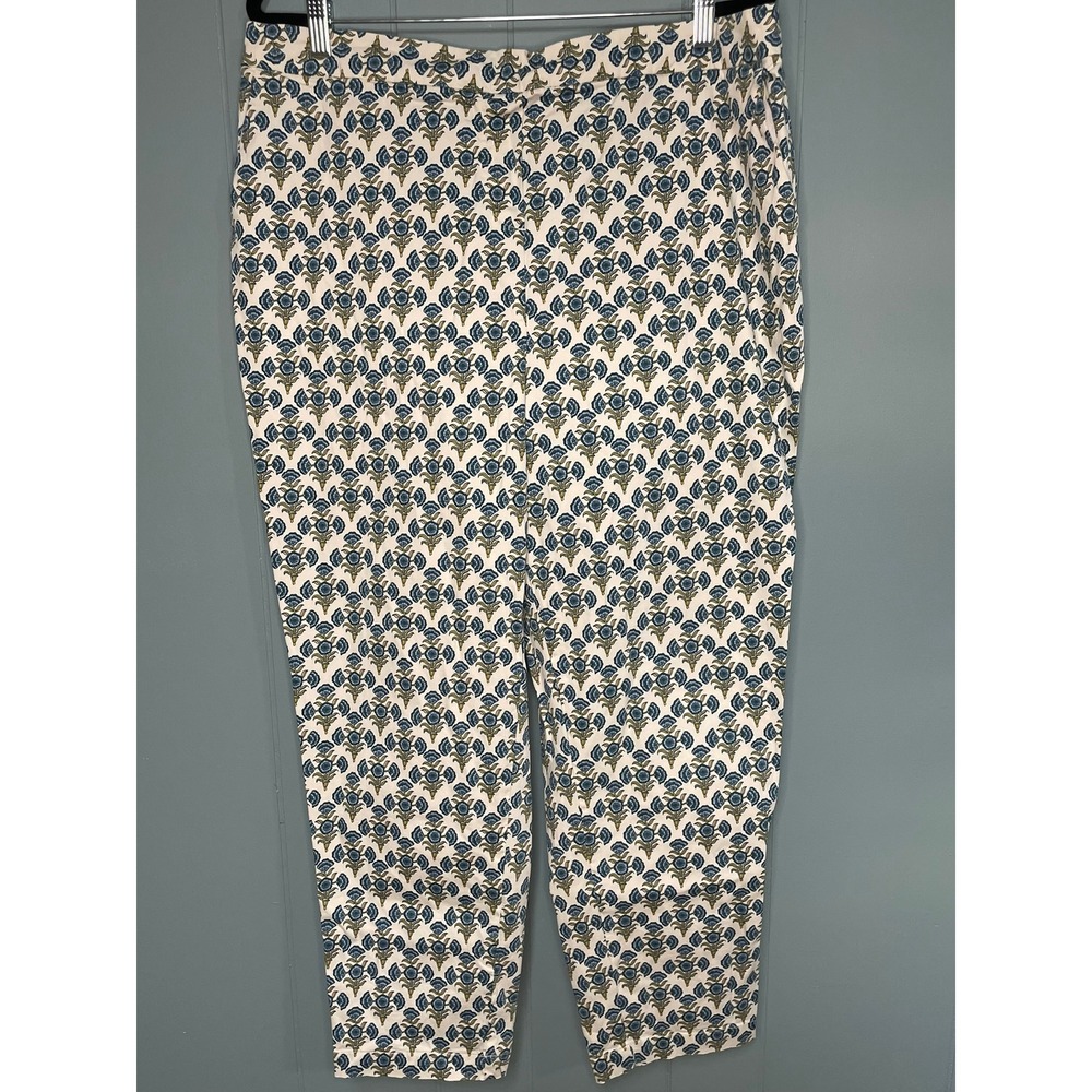 Boden Women's 16/18 Cream Blue Floral Print Cropped Pants‎ Elastic Waist